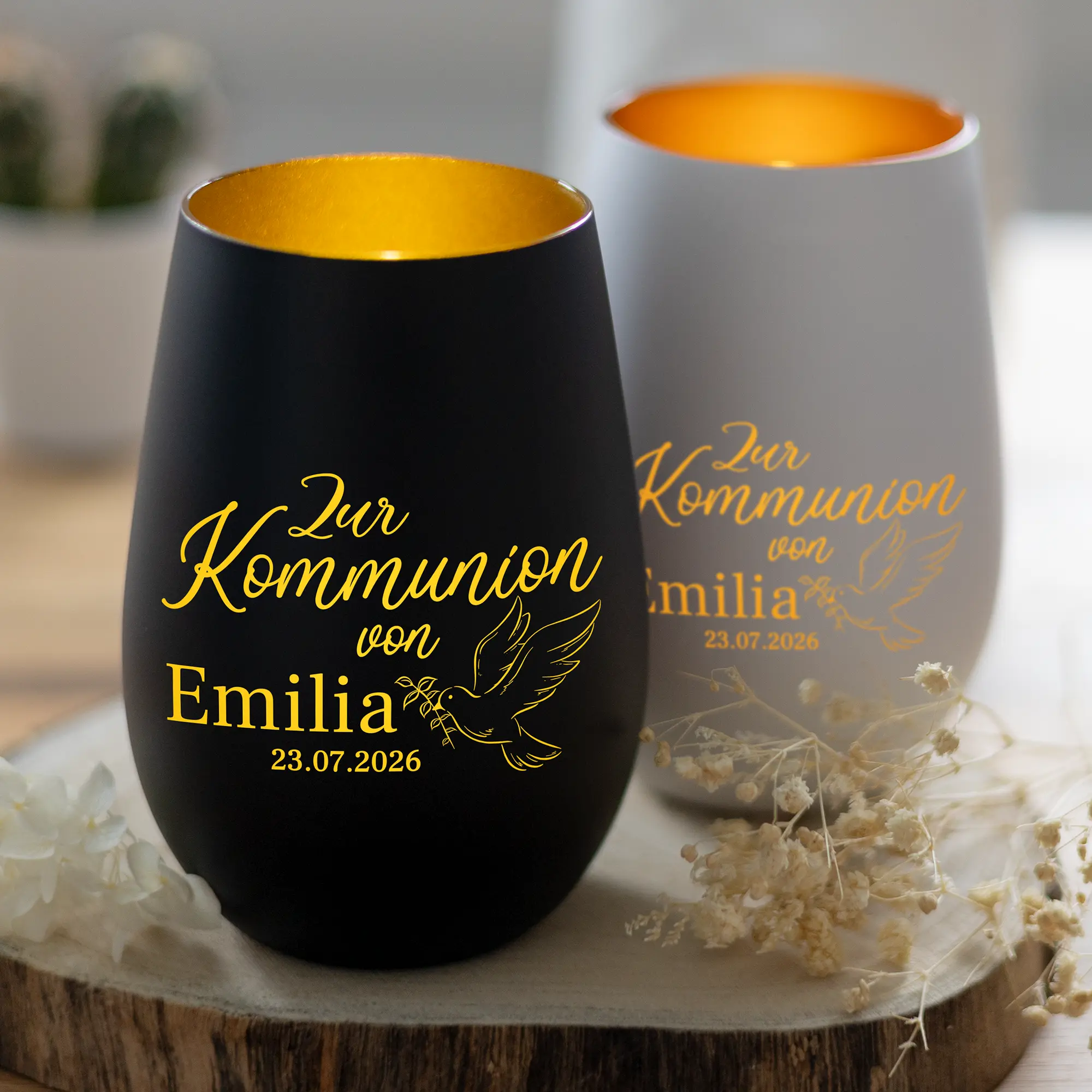 Personalisiertes Windlicht mit Gravur zur Kommunion - Produktbild