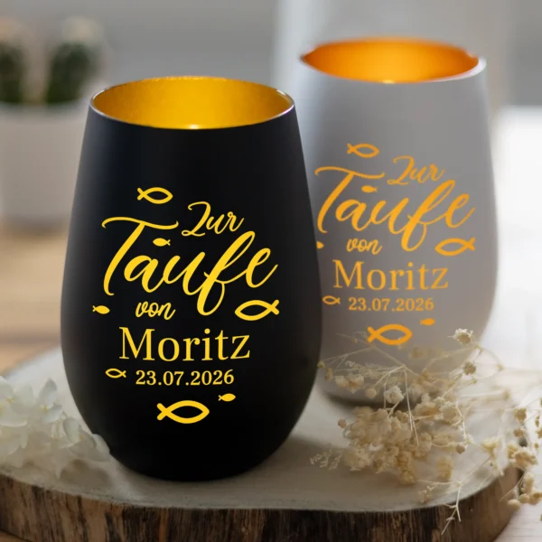Personalisiertes Windlicht aus Glas zur Taufe - Produktbild
